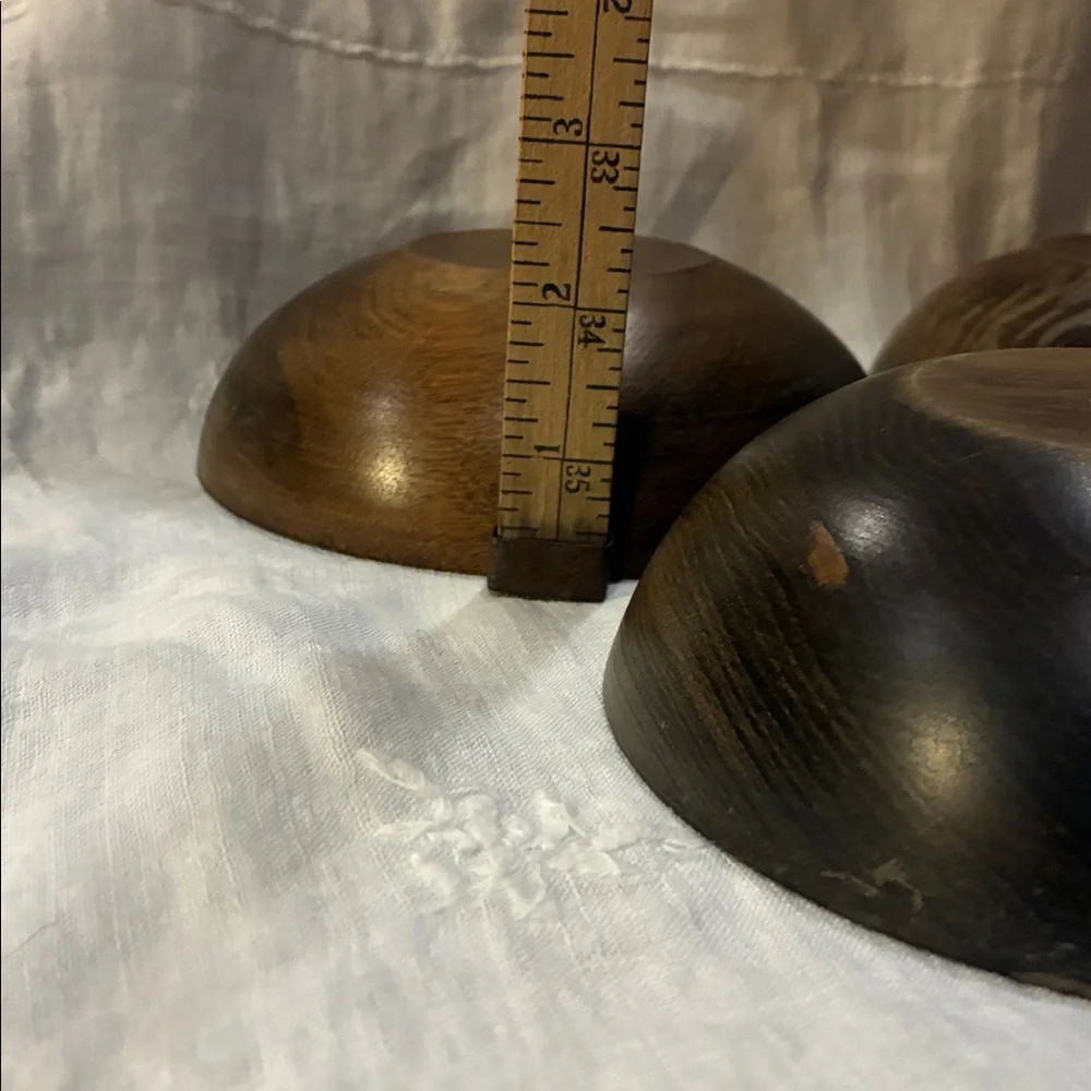 Brown Wooden Bowls Set/4 Brown Grain Bowls W/ Vintage Wear and Use From 70’s